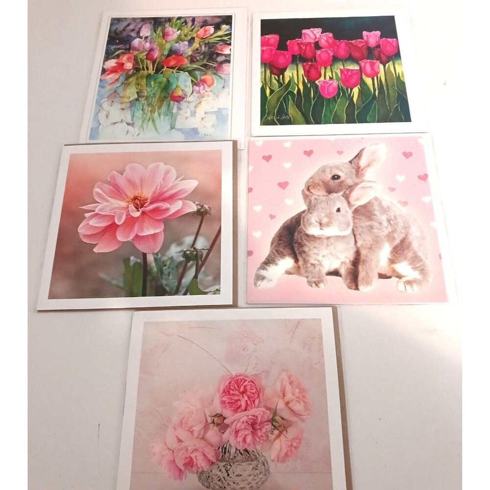 Tracks Publishing NEW Greeting Cards Lot of 5 Flowers Bunnies In original Packag